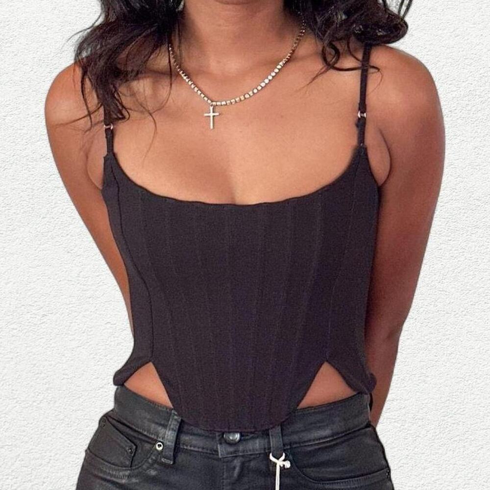White Fox Boutique "Living It Large" Corset Bustier Tank Top in Black - Picture 2 of 8
